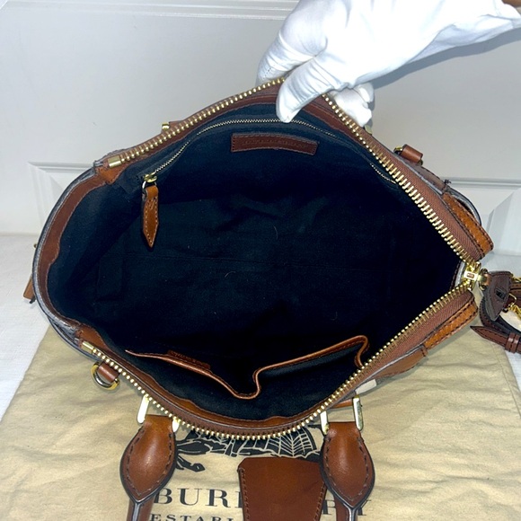 Burberry Gladstone Brown & Yellow House Check Leather Satchel Tote bag lock key - Picture 11 of 17